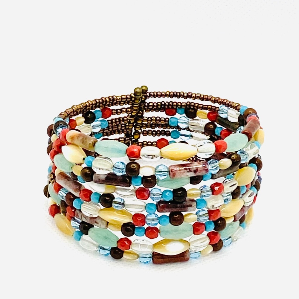 Lia Sophia Cuff Beaded Natural Stones Bangle